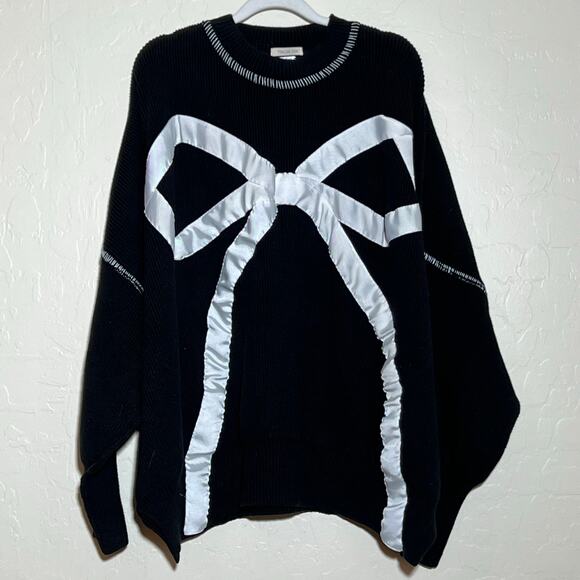 Free people x Tricia Fix Black Exploded Bow Knit Sweater Women’s Size L Nuuly - Picture 5 of 12
